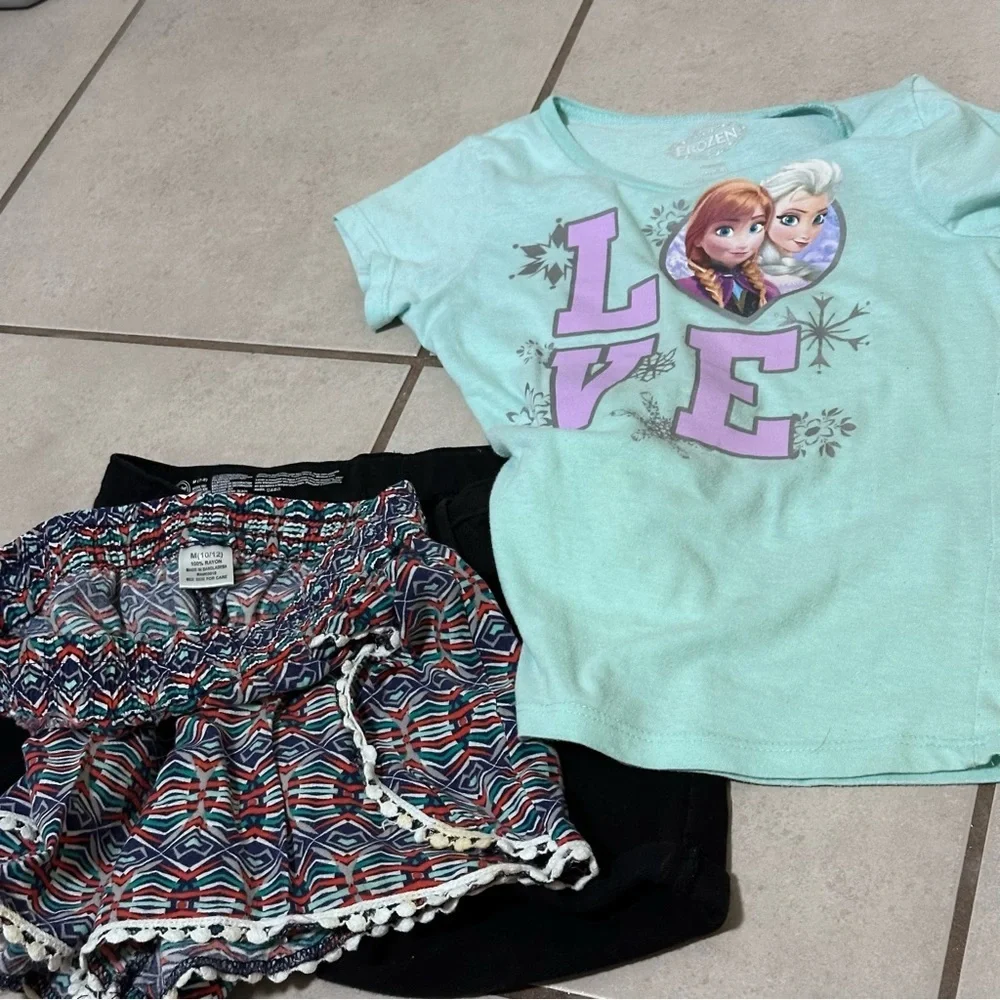 Frozen‎ & Wonder Nation Kids Girls Shirts, Shorts size M(7-8).